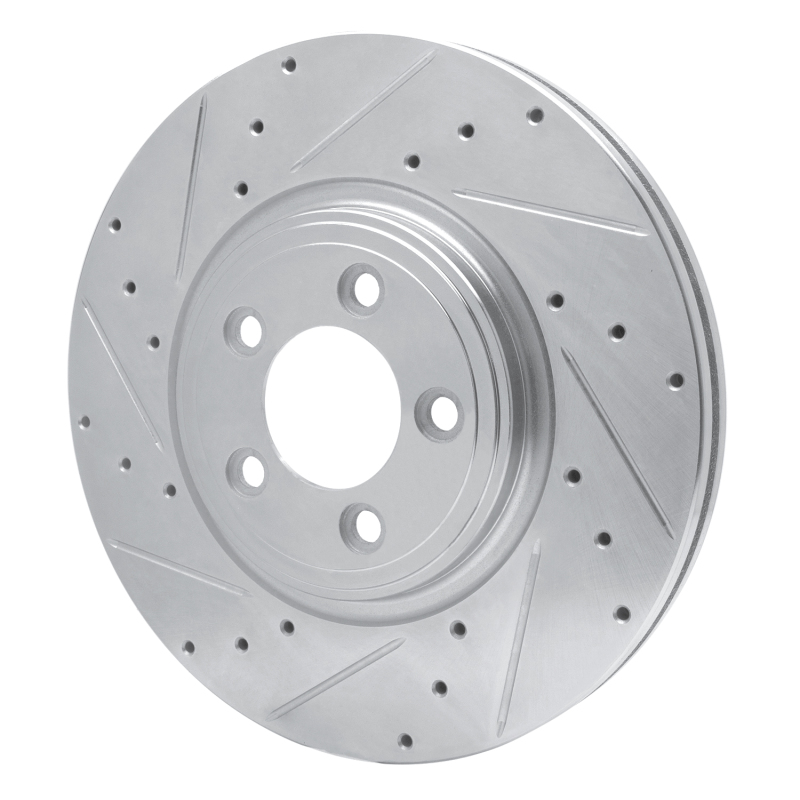 Jaguar XF Brake Rotor (1) - Front Left - R1 Concepts - Drilled & Slotted - Silver - `06-`10